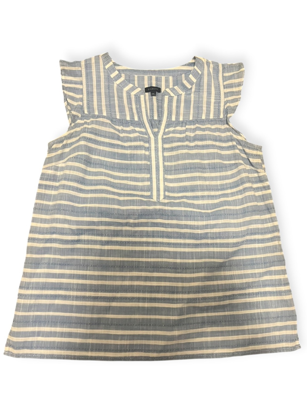 Talbots Blue White Stripe Flutter Sleeve Top M